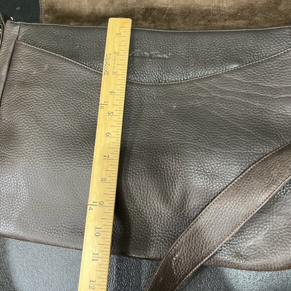 Eddie Bauer Brown Pebbled Leather Messenger Bag Travel Crossbody Suede Lined - Picture 8 of 9